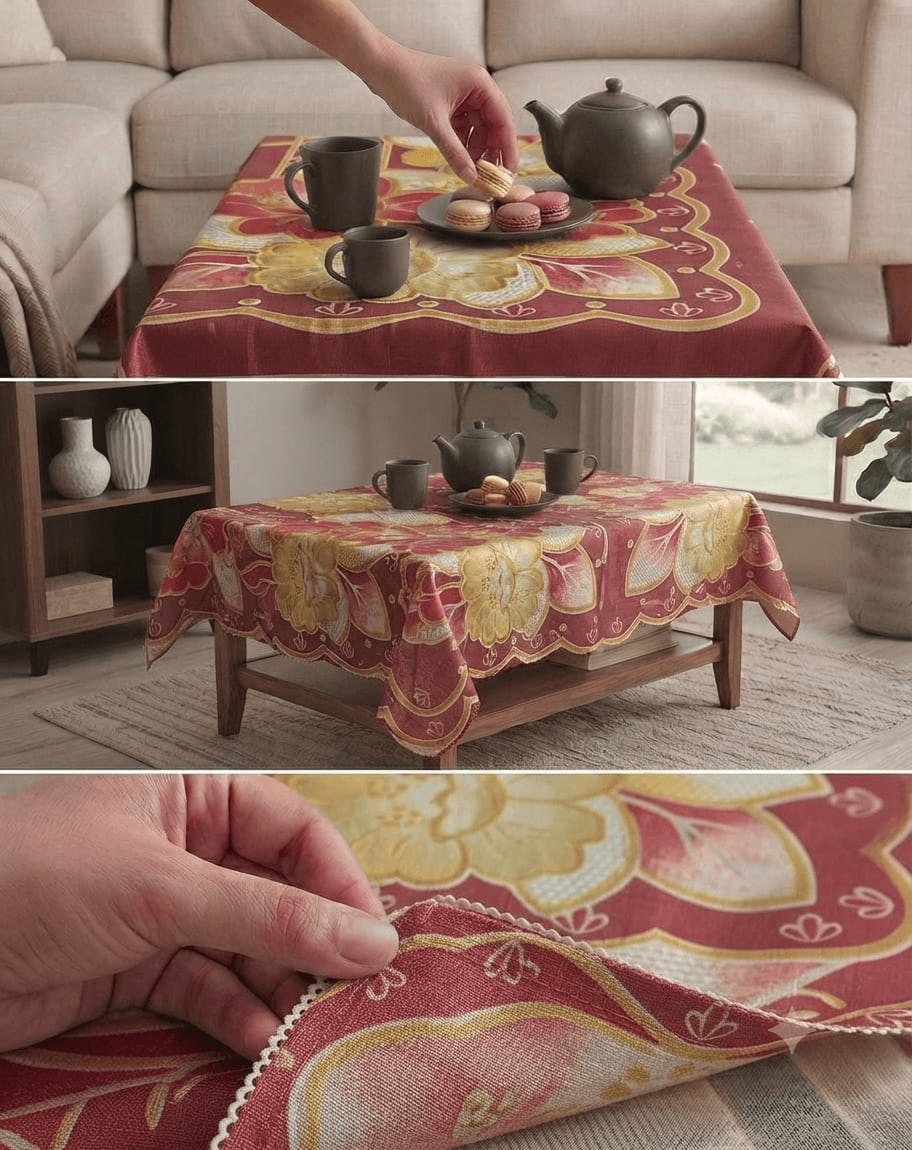 Central Table Cover 40x60 Inches - Maroon Gold Floral