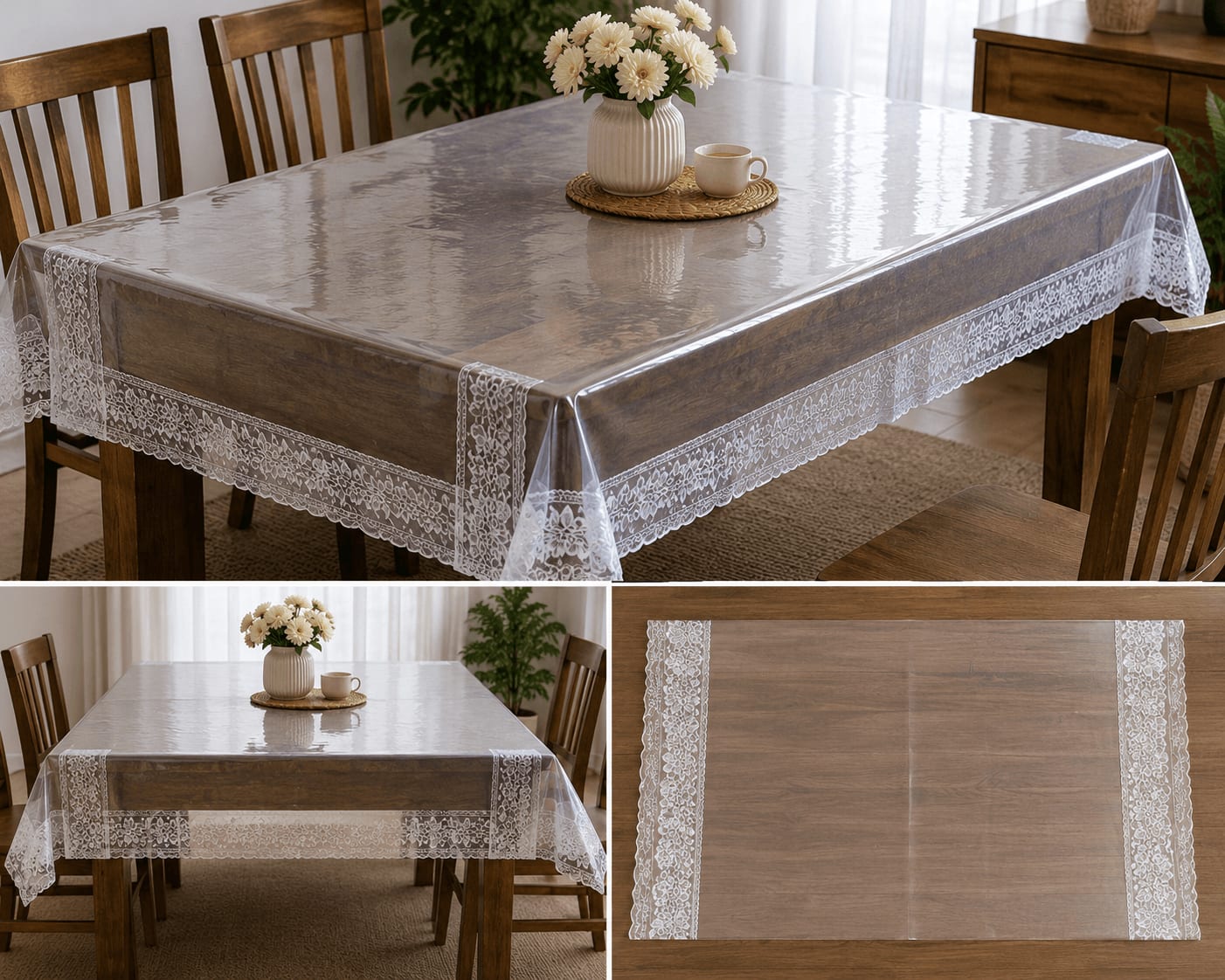 Clear Table Over Cover 40x60 Inches - White Lace Border