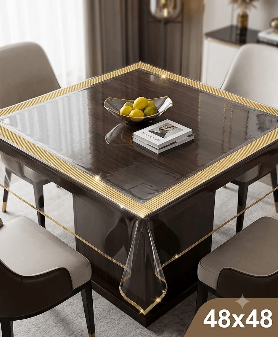 क्लियर टेबल ओवर कवर 48x48 इंच - गोल्ड रिबन बॉर्डर - photo 3