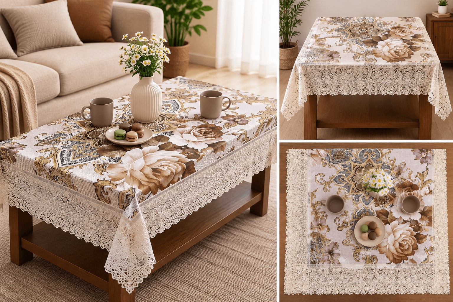 Central Table Cover 40x60 Inches - Golden Rose Baroque