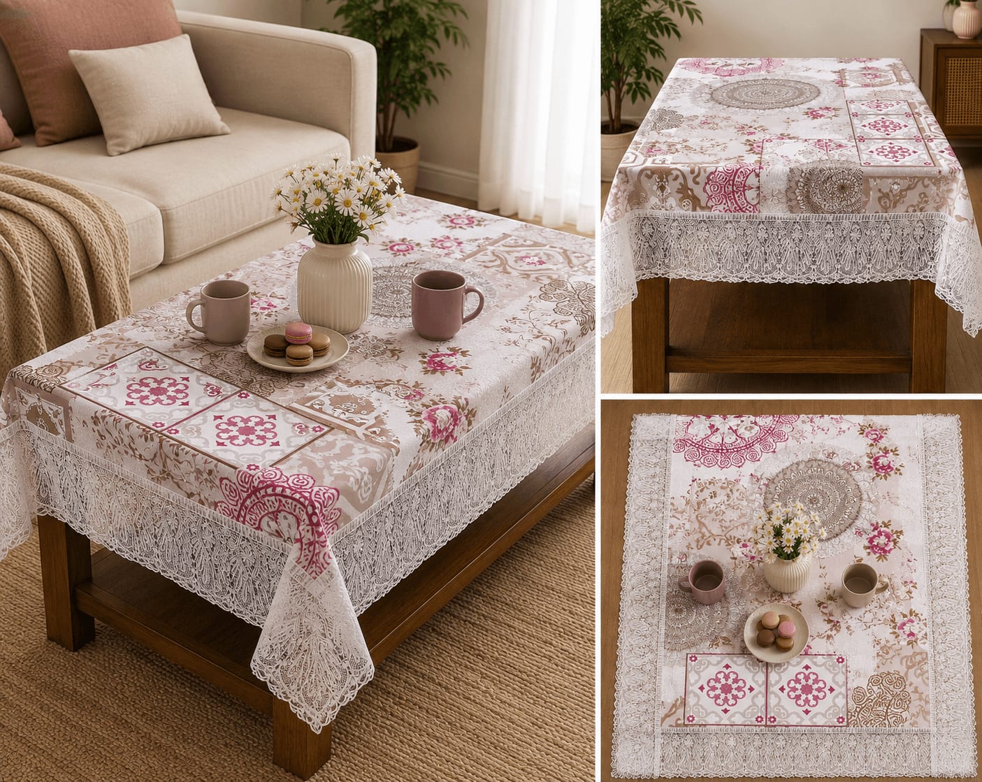 Central Table Cover 40x60 Inches - Vintage Lace Medallion