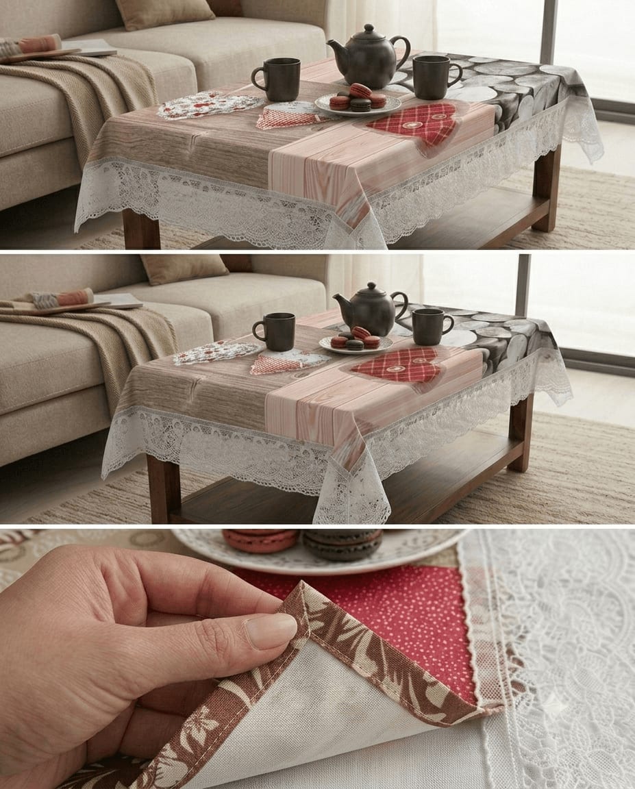 Central Table Cover 45x70 Inches - Rustic Wood Hearts
