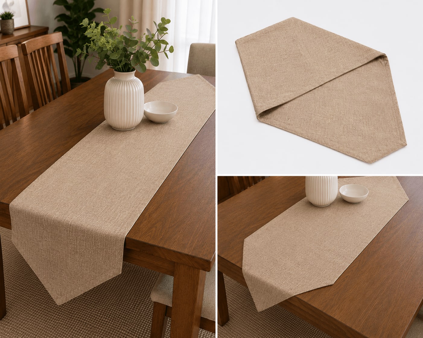 Jacquard Dining Table Runner 13x72 Inches - Beige Textured Weave