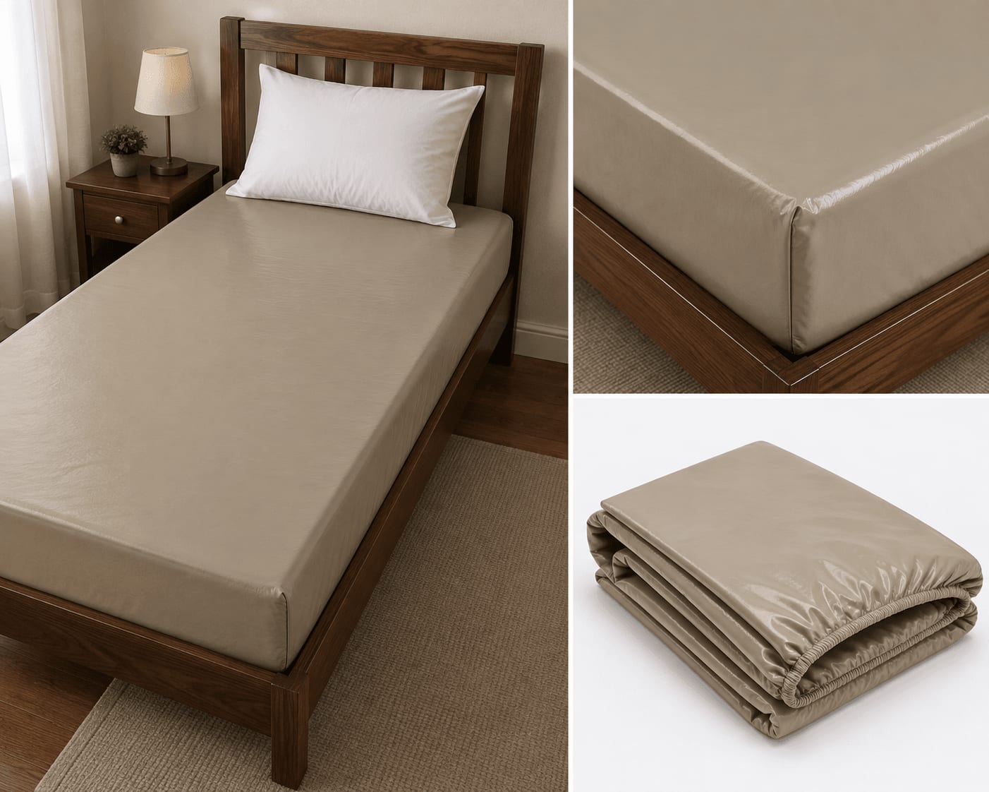 Waterproof PVC Mattress Cover Standard Single Bed Size - Khaki Taupe