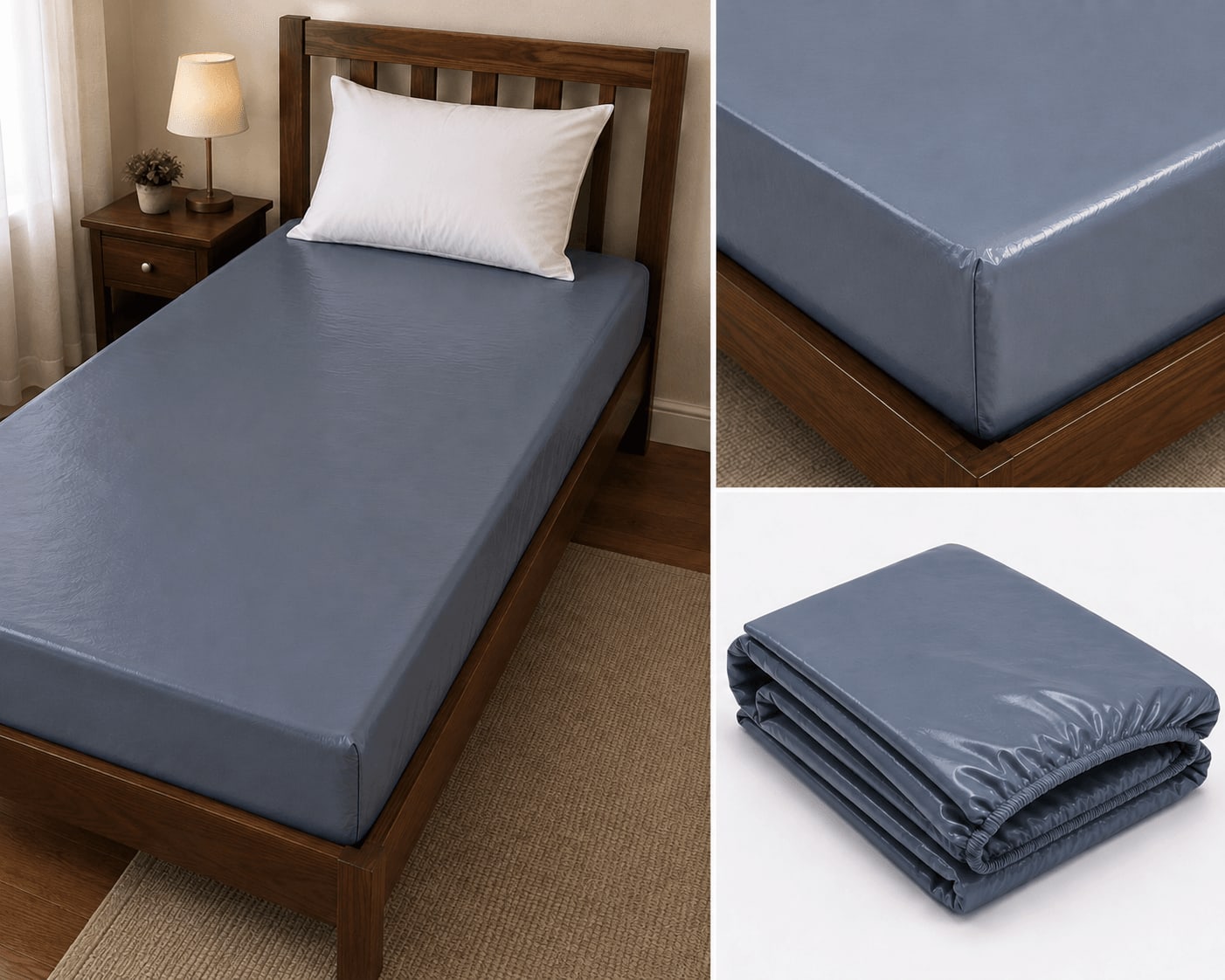 Waterproof PVC Mattress Cover Standard Single Bed Size - Navy Steel Blue