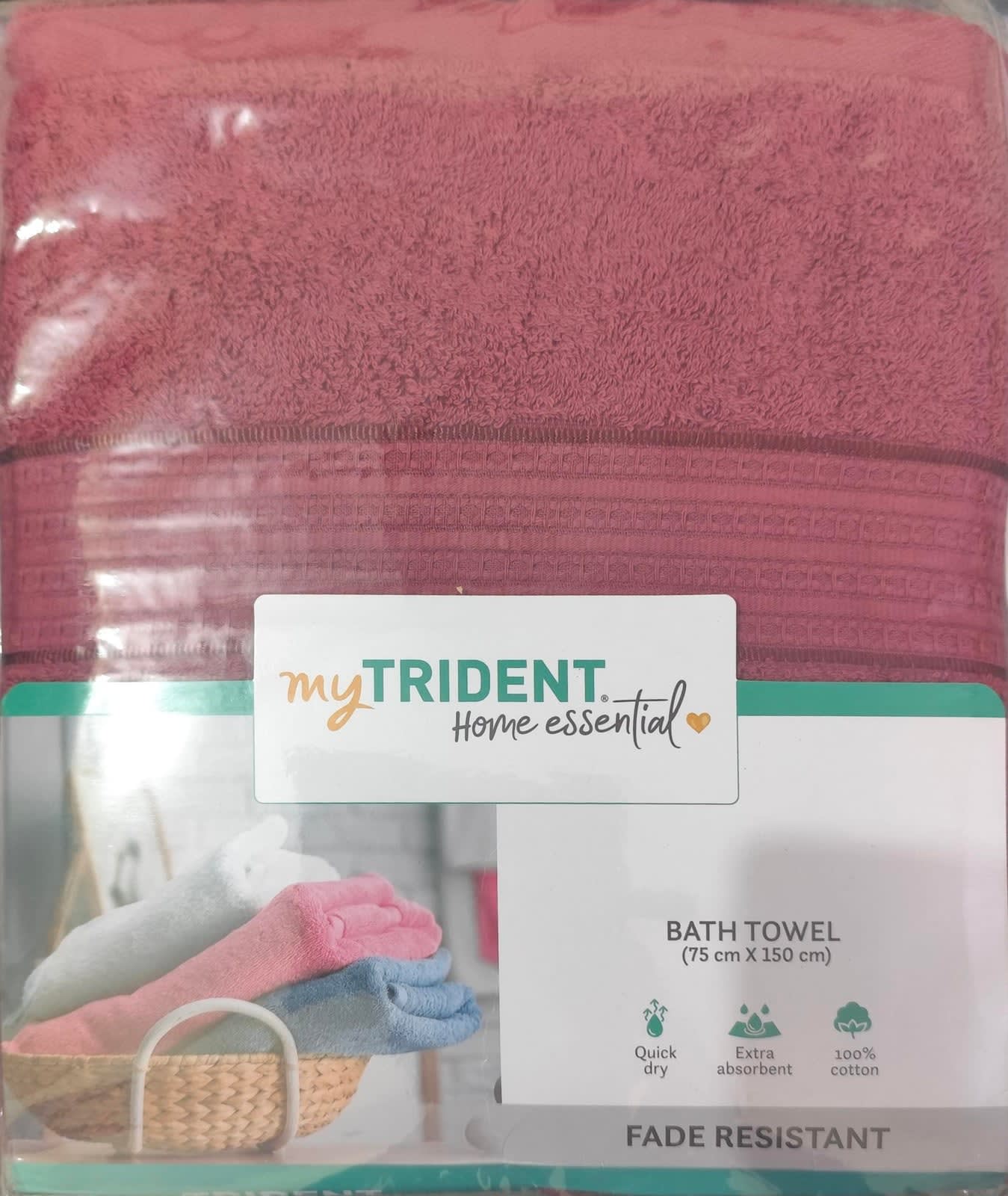 myTrident Home Essential Cotton Bath Towel - Red Wine, 75 x 150 cm