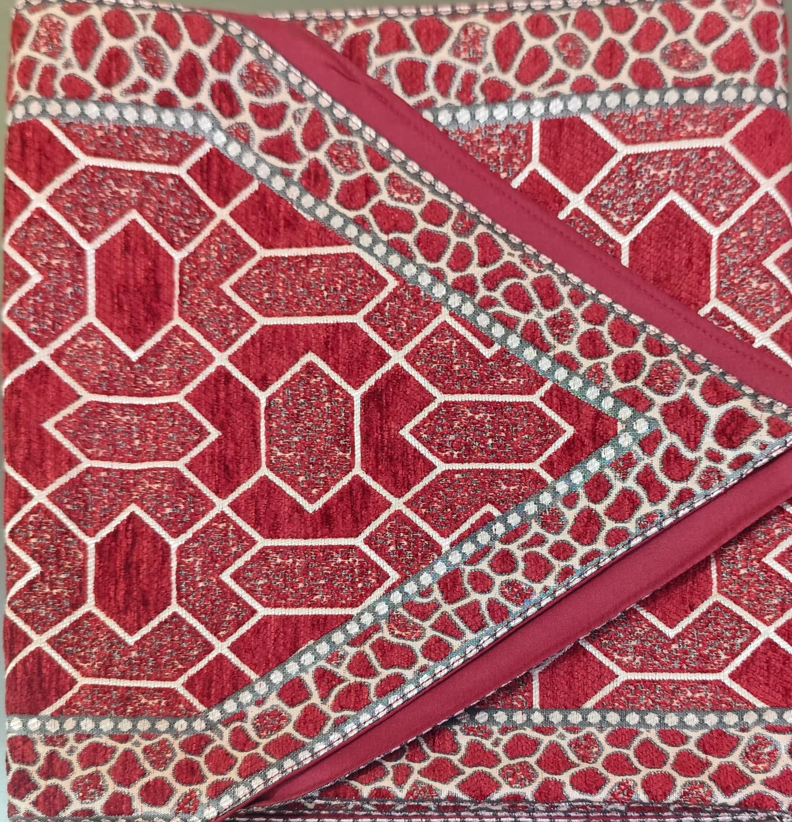 Jacquard Dining Table Runner 13x72 Inches - Maroon Hexagon Print
