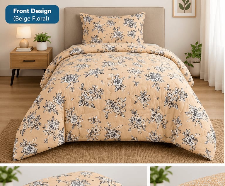 Tulip Original Reversible Microfibre Comforter, Single Bed 90x50 inches - Peach Floral Branch