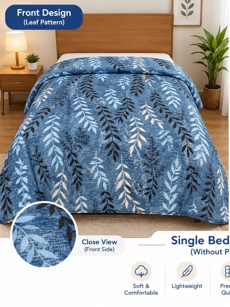 Tulip Original Reversible Microfibre Comforter, Single Bed 90x50 inches - Denim Blue Fern Leaf