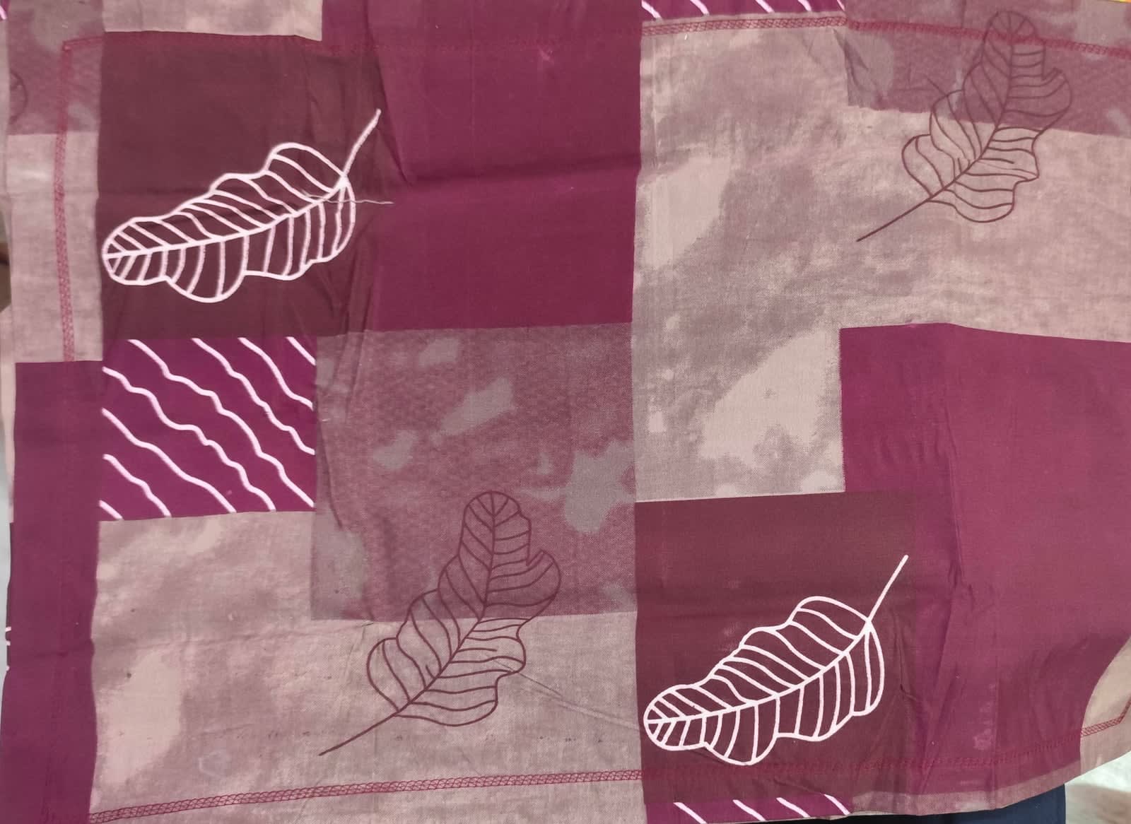 Dev D'Decor Double Bedsheet 230x245 cm with 2 Pillow Covers - Purple Grey Leaf Patchwork (Gift Box)