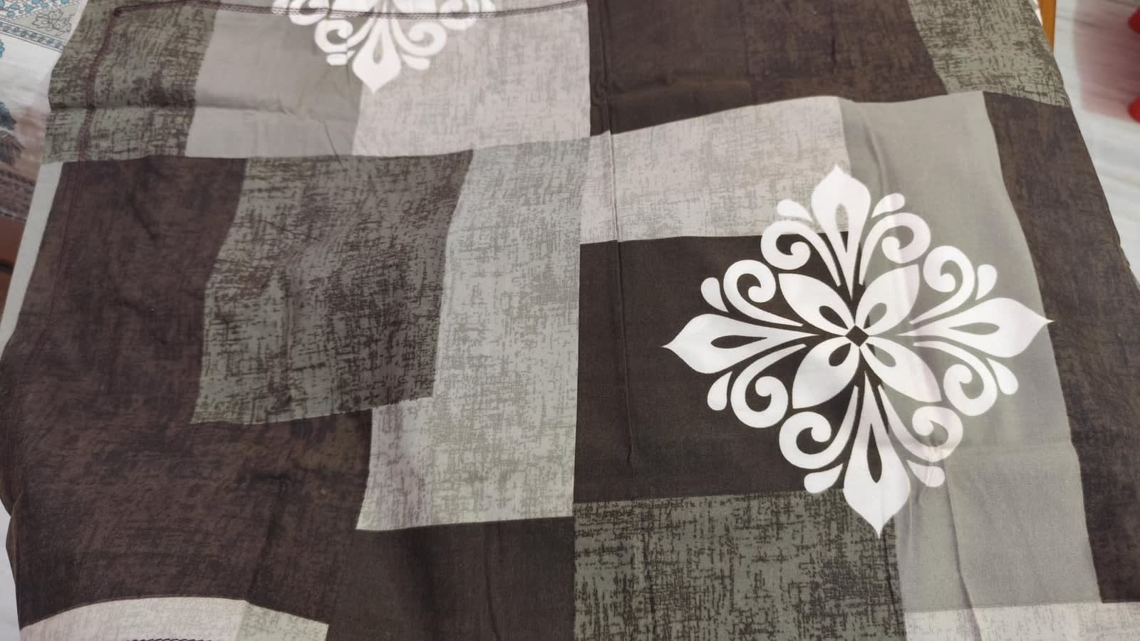 Dev D'Decor Double Bedsheet 230x245 cm with 2 Pillow Covers - Charcoal Grey Medallion Patchwork (Gift Box)