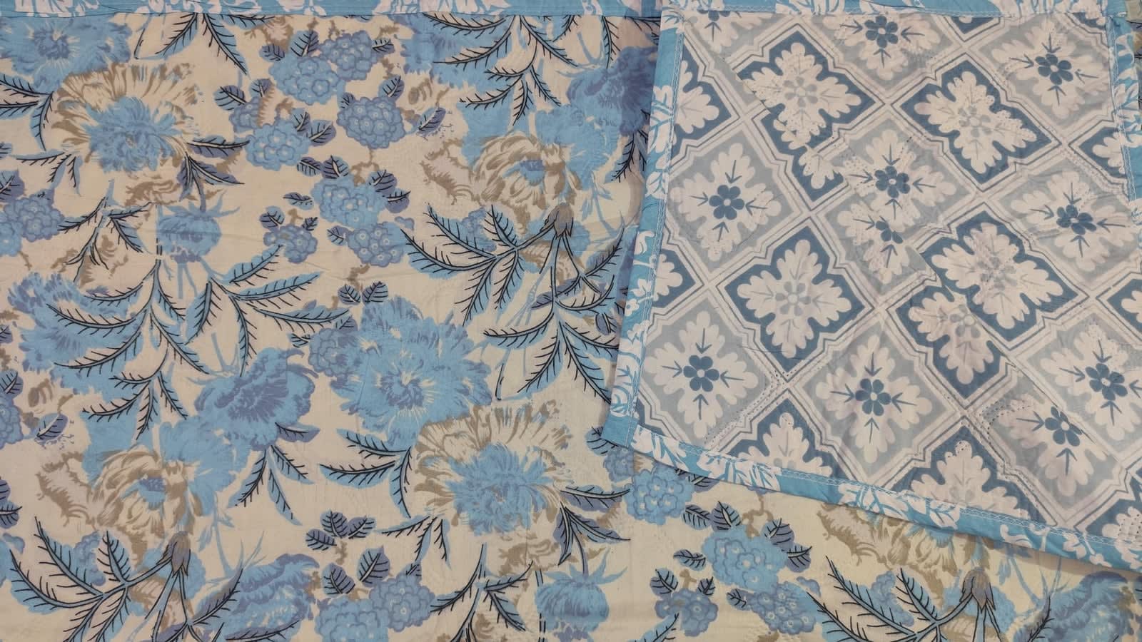 Tulip Original Reversible Microfibre Comforter, Single Bed 90x50 inches - Powder Blue Floral Leaf