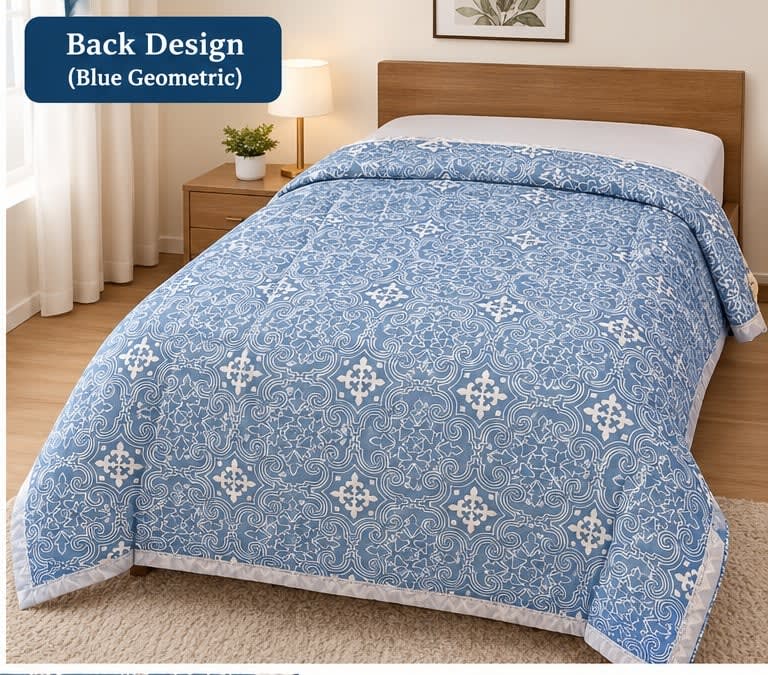 Tulip Original Reversible Microfibre Comforter, Single Bed 90x50 inches - Slate Blue Daisy Floral