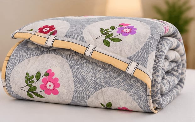 Tulip Original Reversible Microfibre Comforter, Single Bed 90x50 inches - Grey Floral Medallion - photo 6