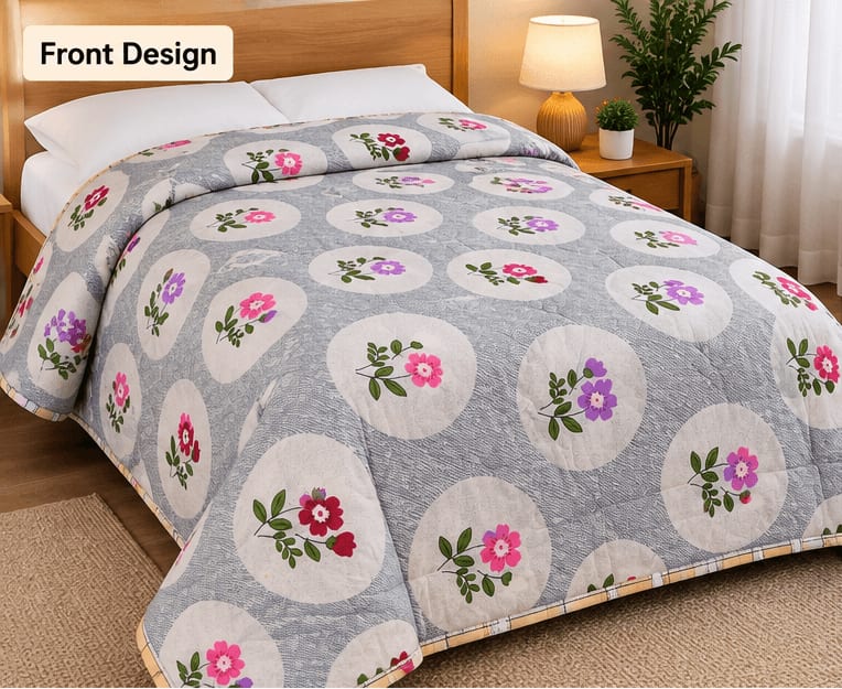 Tulip Original Reversible Microfibre Comforter, Single Bed 90x50 inches - Grey Floral Medallion - photo 4