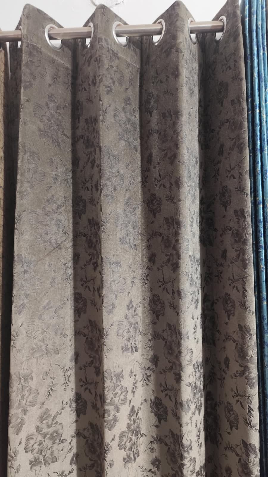 Taupe Floral Velvet Eyelet Curtain - 7x4 & 9x4 Ft - photo 1