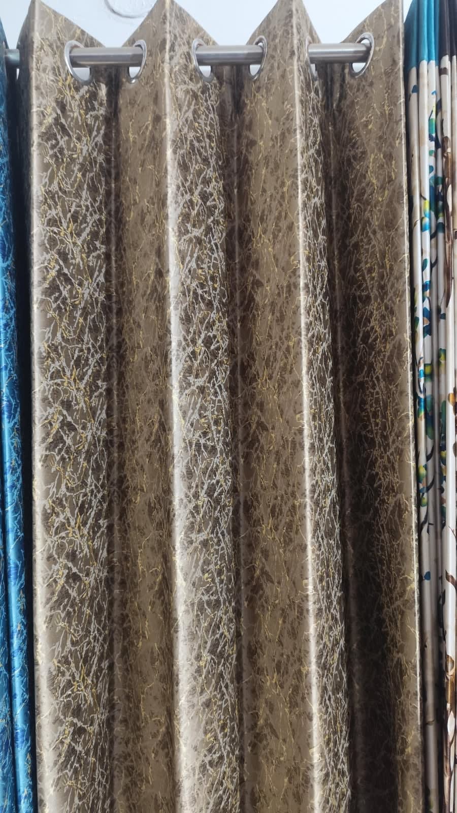 Champagne Gold Crackle Satin Eyelet Curtain - 7x4 & 9x4 Ft - photo 1