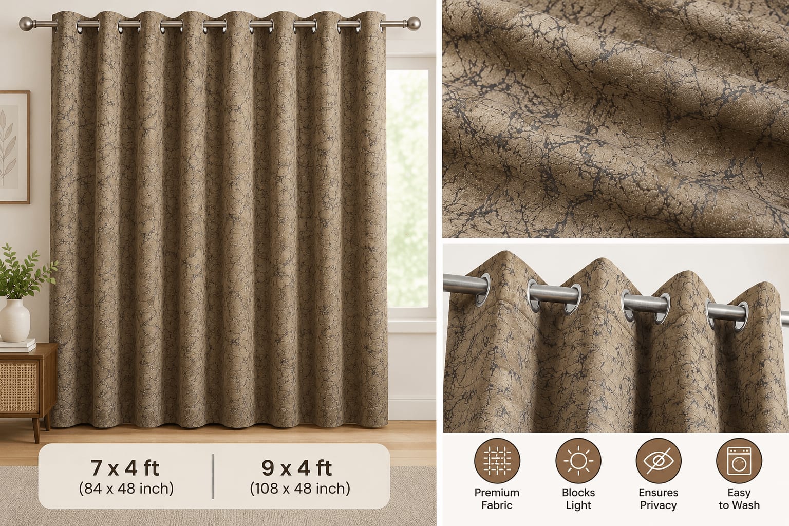 Bronze Crackle Velvet Eyelet Curtain - 7x4 & 9x4 Ft - photo 9