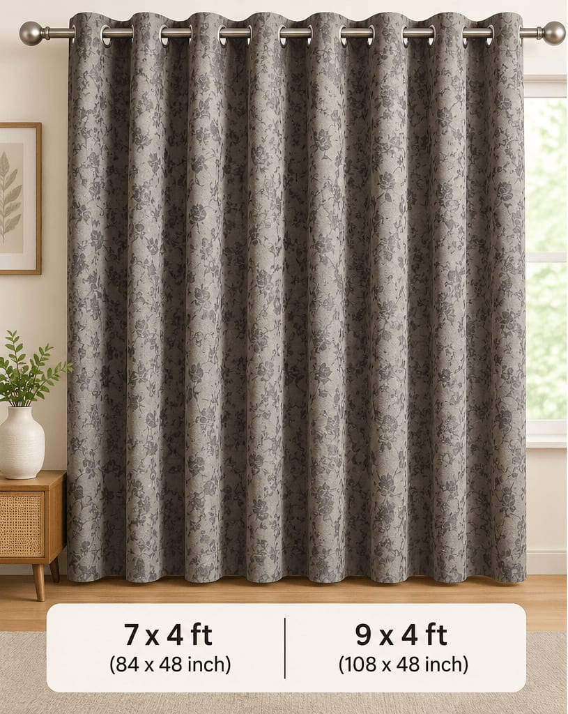 Taupe Floral Velvet Eyelet Curtain - 7x4 & 9x4 Ft - photo 5