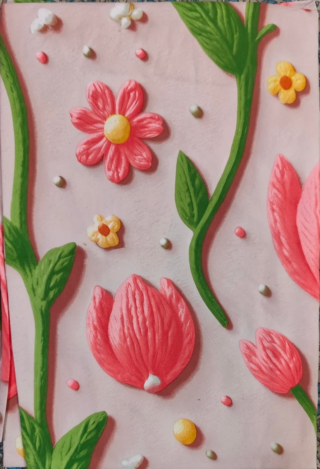 आइकॉनिक डिजिटल प्रिंट डबल बेडशीट 230x250 सेमी, 2 तकिए के कवर सहित - व्हाइट कोरल 3डी ट्यूलिप फ्लोरल - photo 3