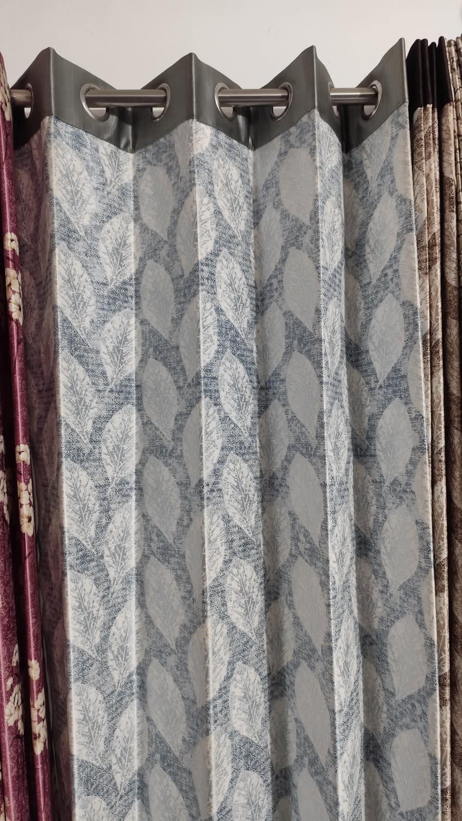 Slate Blue Leaf Satin Eyelet Curtain - 7x4 & 9x4 Ft - photo 1