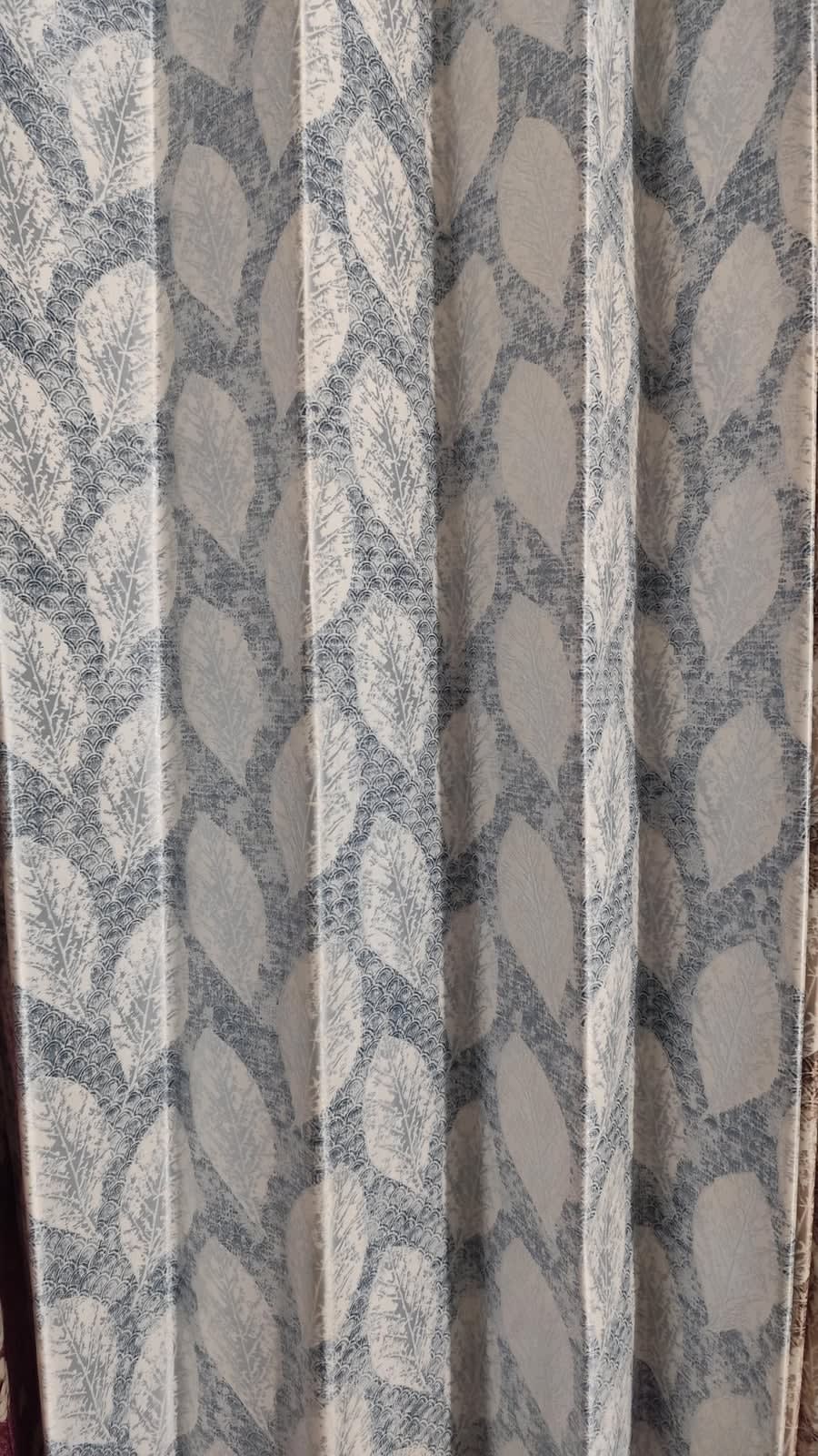Slate Blue Leaf Satin Eyelet Curtain - 7x4 & 9x4 Ft - photo 2