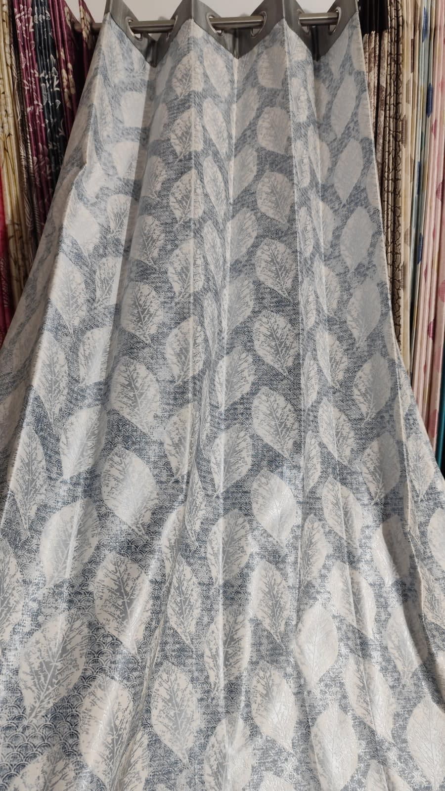 Slate Blue Leaf Satin Eyelet Curtain - 7x4 & 9x4 Ft - photo 4