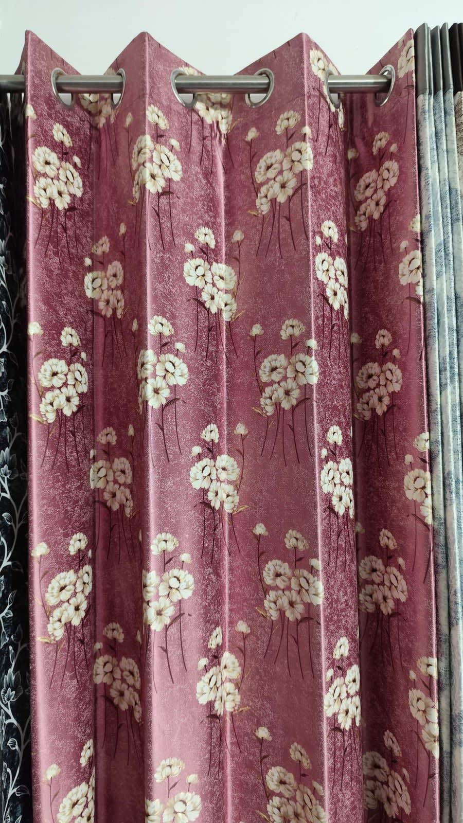 Dusty Rose Floral Satin Eyelet Curtain - 7x4 & 9x4 Ft - photo 1