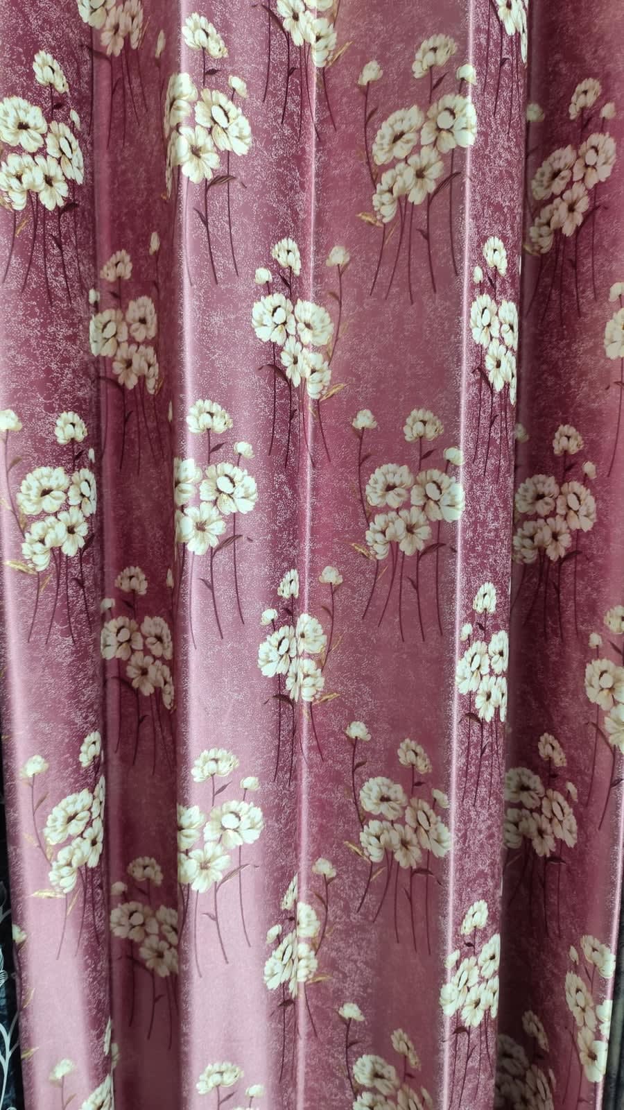 Dusty Rose Floral Satin Eyelet Curtain - 7x4 & 9x4 Ft - photo 2