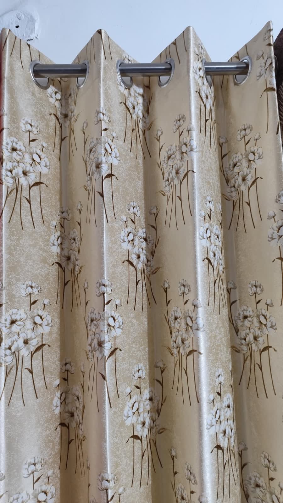 Beige Floral Satin Eyelet Curtain - 7x4 & 9x4 Ft - photo 1