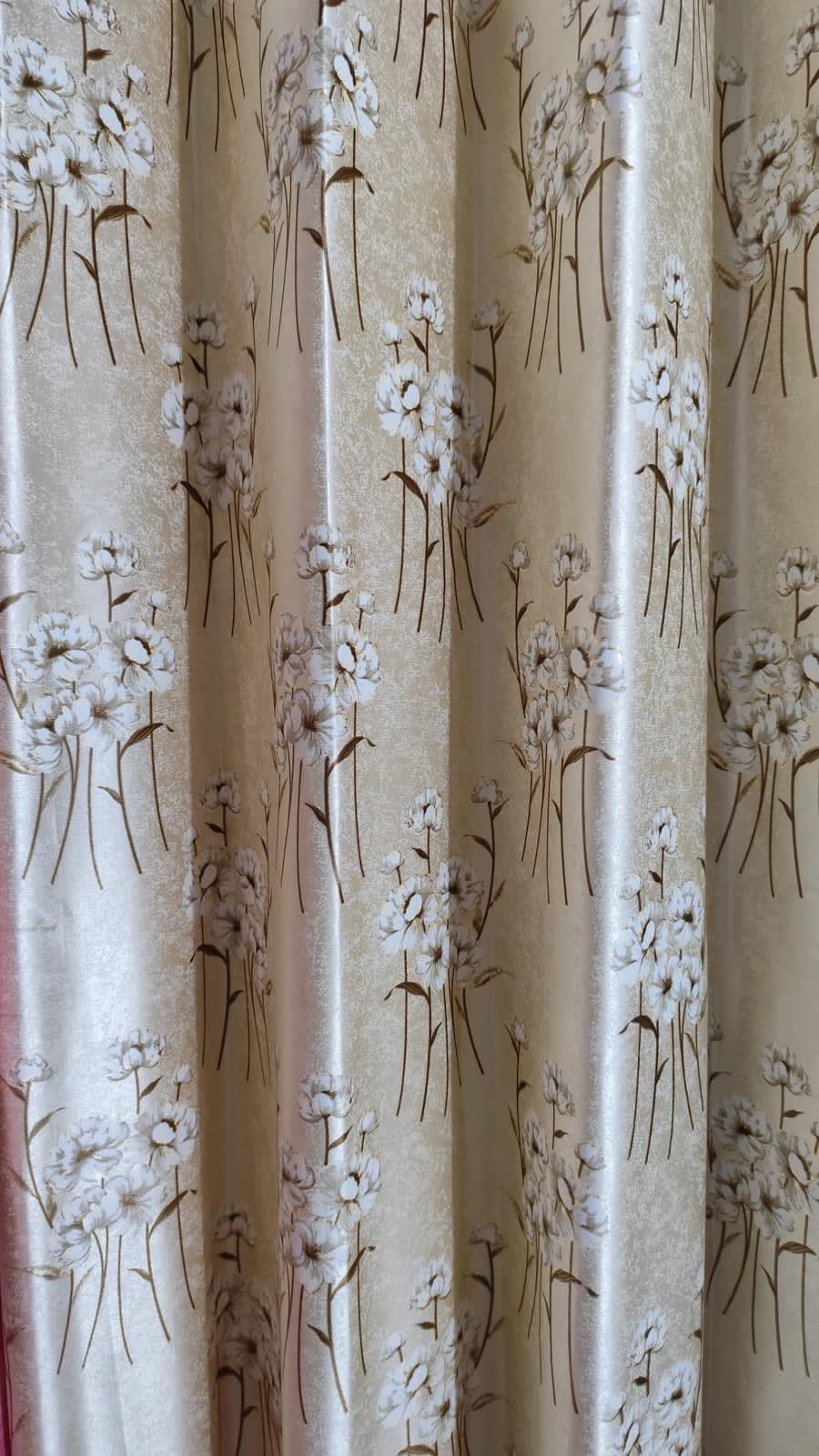 Beige Floral Satin Eyelet Curtain - 7x4 & 9x4 Ft - photo 2