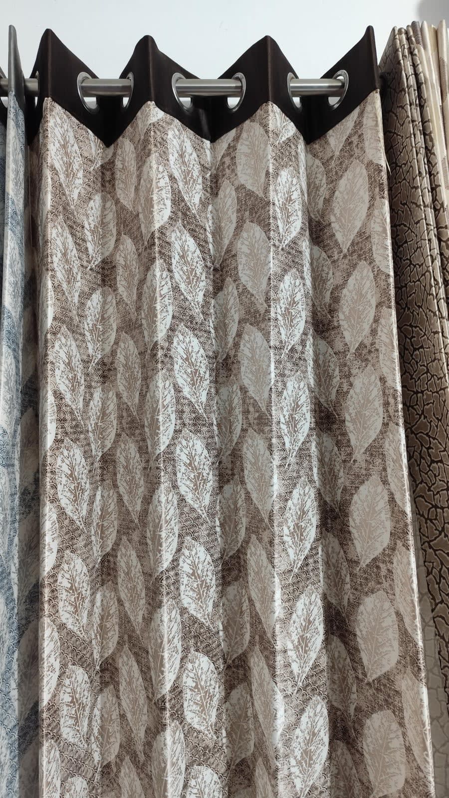 Taupe Leaf Satin Eyelet Curtain - 7x4 & 9x4 Ft - photo 1