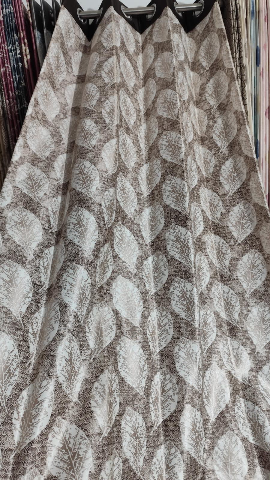 Taupe Leaf Satin Eyelet Curtain - 7x4 & 9x4 Ft - photo 4
