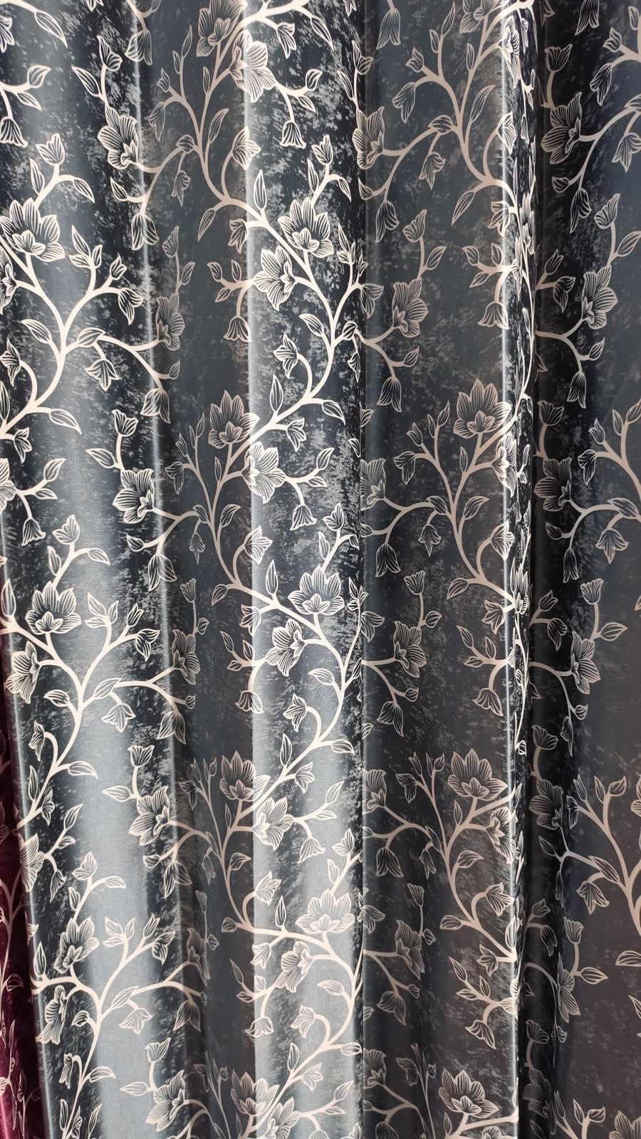 Slate Blue Floral Velvet Eyelet Curtain - 7x4 & 9x4 Ft - photo 2