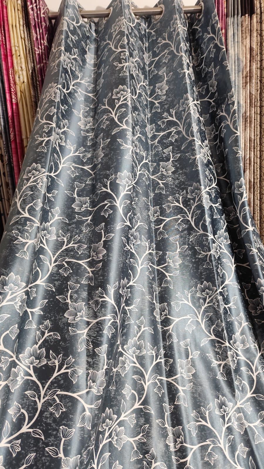 Slate Blue Floral Velvet Eyelet Curtain - 7x4 & 9x4 Ft - photo 4