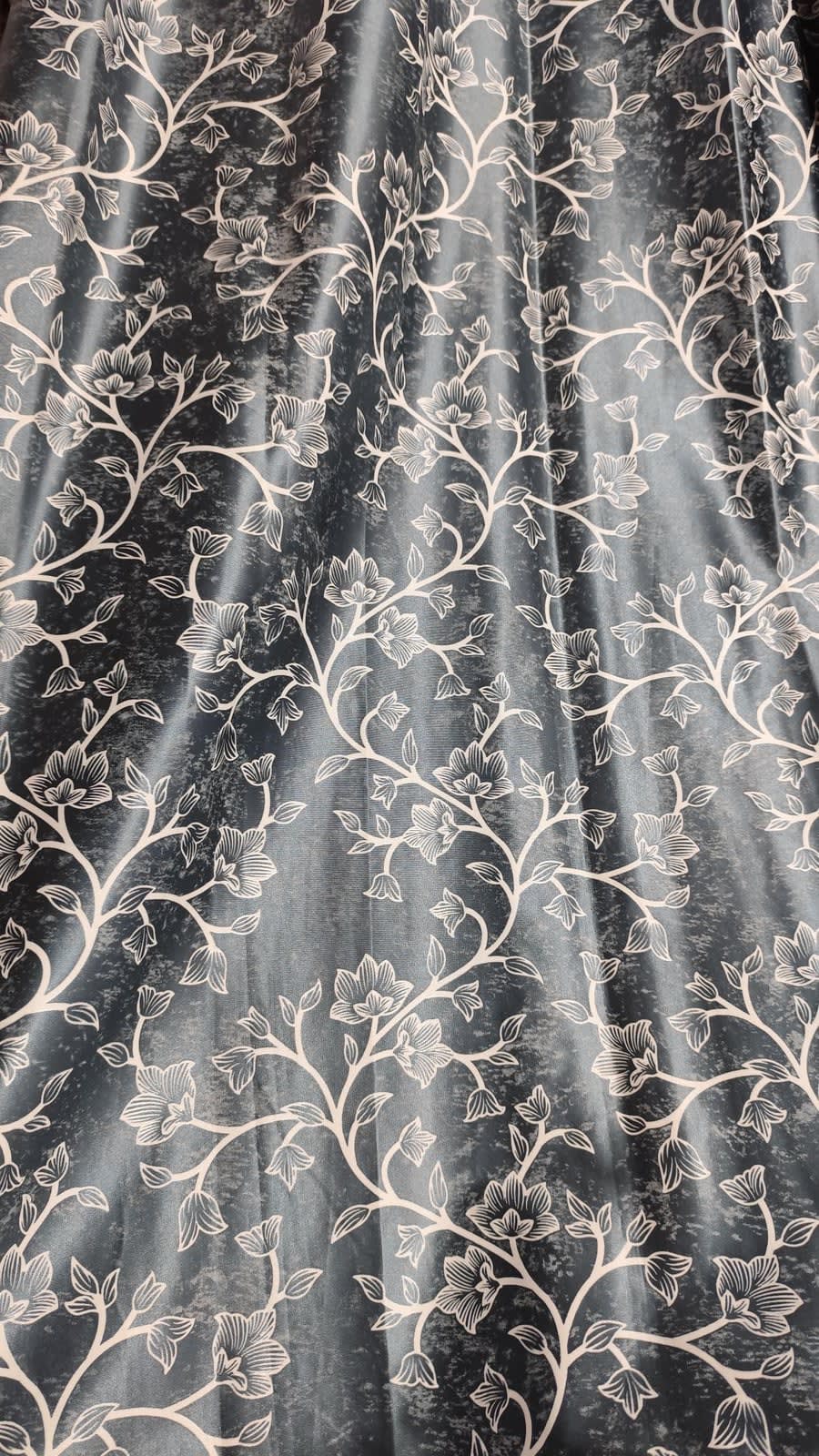 Slate Blue Floral Velvet Eyelet Curtain - 7x4 & 9x4 Ft - photo 3