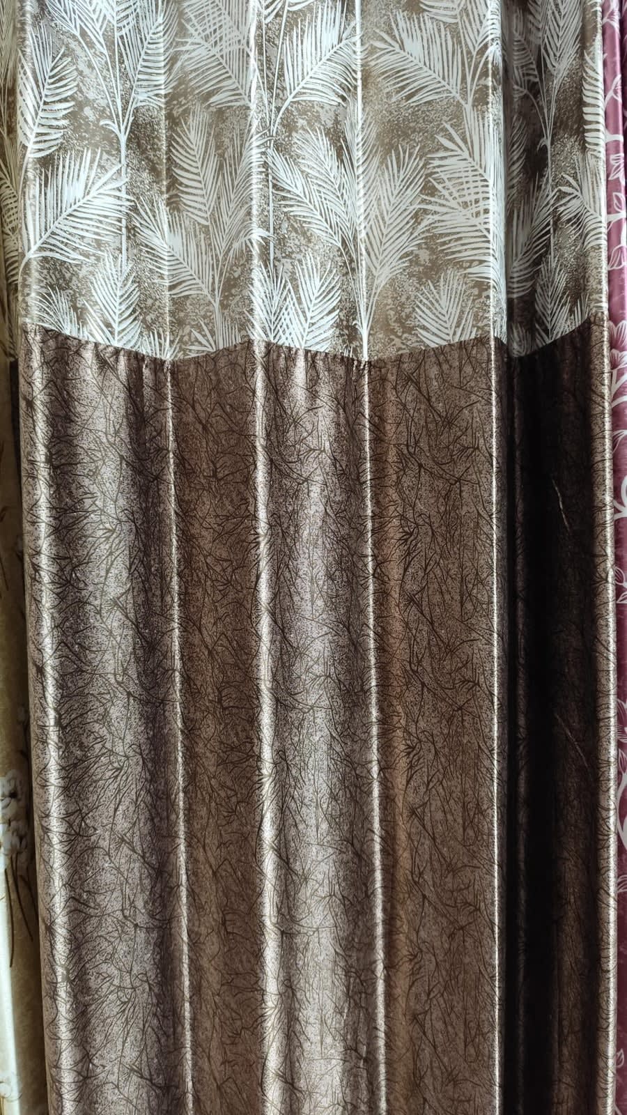 Brown Palm Leaf Satin Eyelet Curtain - 7x4 & 9x4 Ft - photo 2