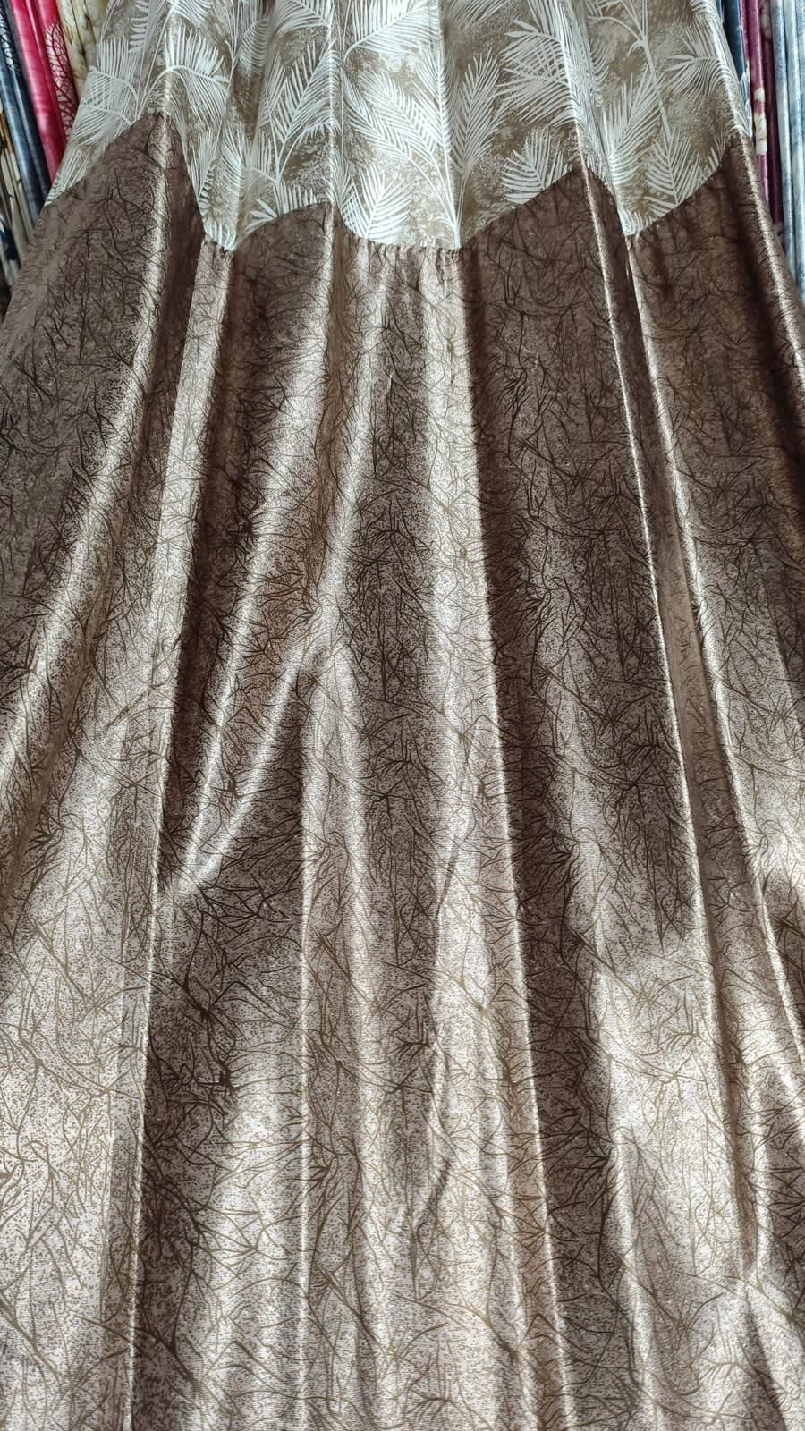Brown Palm Leaf Satin Eyelet Curtain - 7x4 & 9x4 Ft - photo 3
