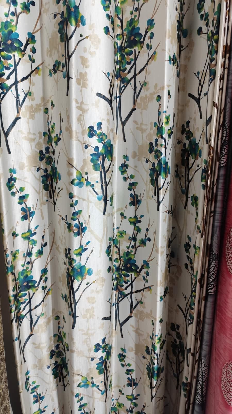 Teal Blossom Branch Satin Eyelet Curtain - 7x4 & 9x4 Ft - photo 2