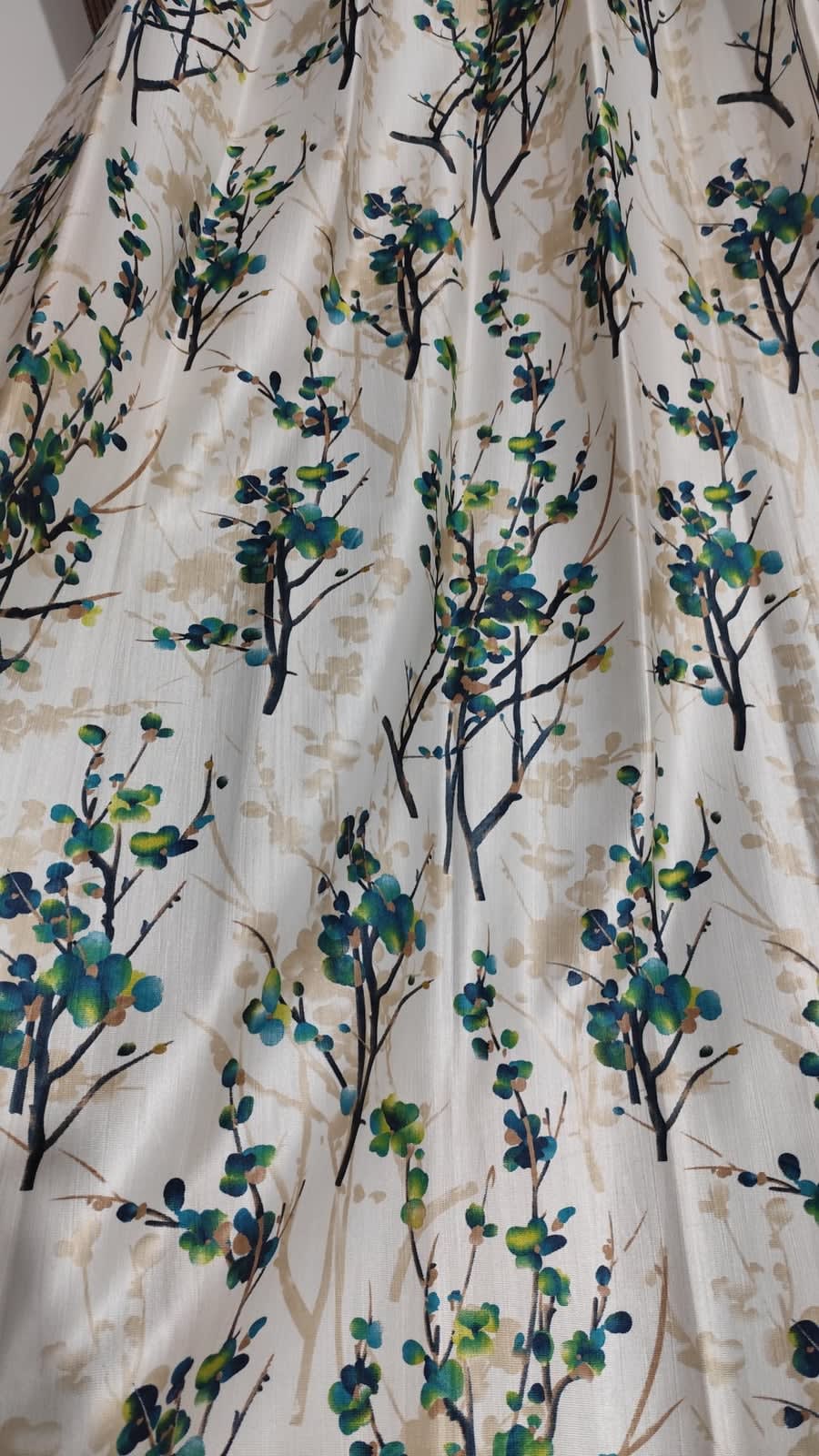 Teal Blossom Branch Satin Eyelet Curtain - 7x4 & 9x4 Ft - photo 3