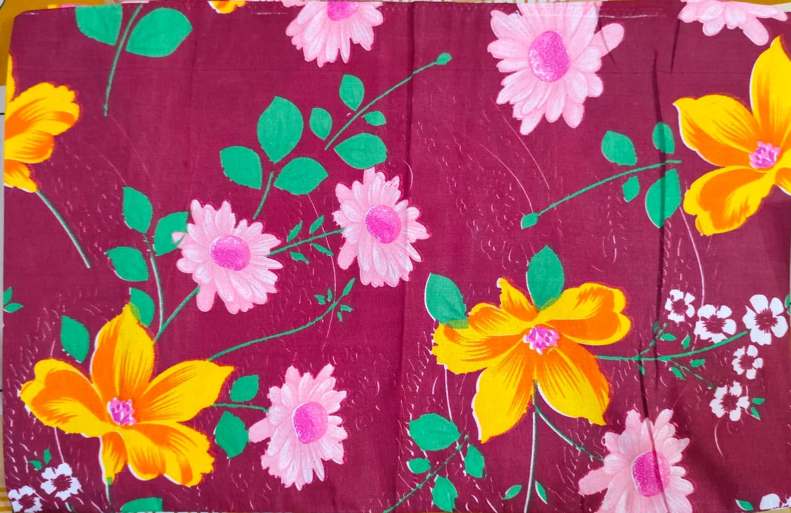 Victory Double Bedsheet 225x225 cm with 2 Pillow Covers - Maroon Daisy & Lily Floral