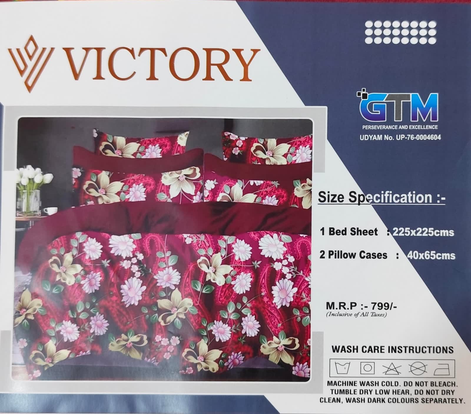Victory Double Bedsheet 225x225 cm with 2 Pillow Covers - Maroon Daisy & Lily Floral - photo 3