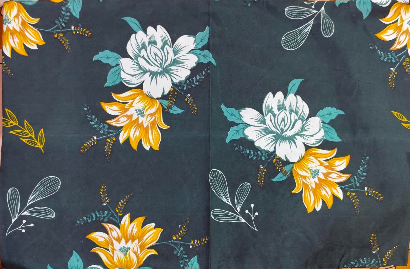 Victory Double Bedsheet 225x225 cm with 2 Pillow Covers - Bottle Green Lotus Floral