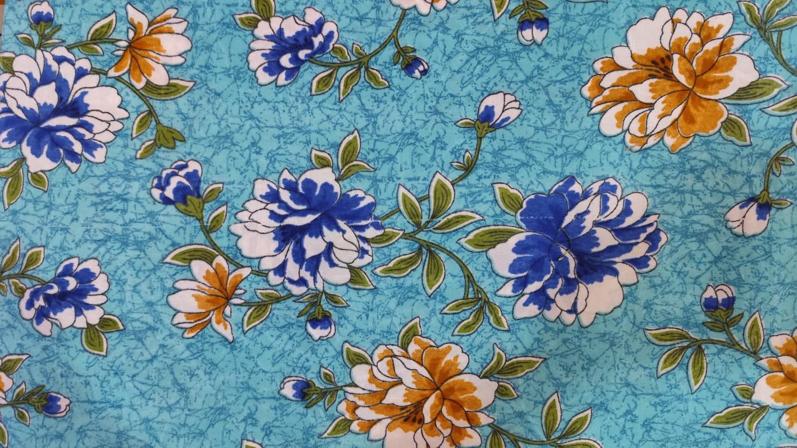 Victory Double Bedsheet 225x225 cm with 2 Pillow Covers - Aqua Blue Peony Floral