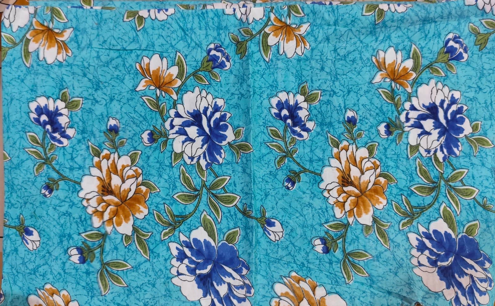 Victory Double Bedsheet 225x225 cm with 2 Pillow Covers - Aqua Blue Peony Floral - photo 2