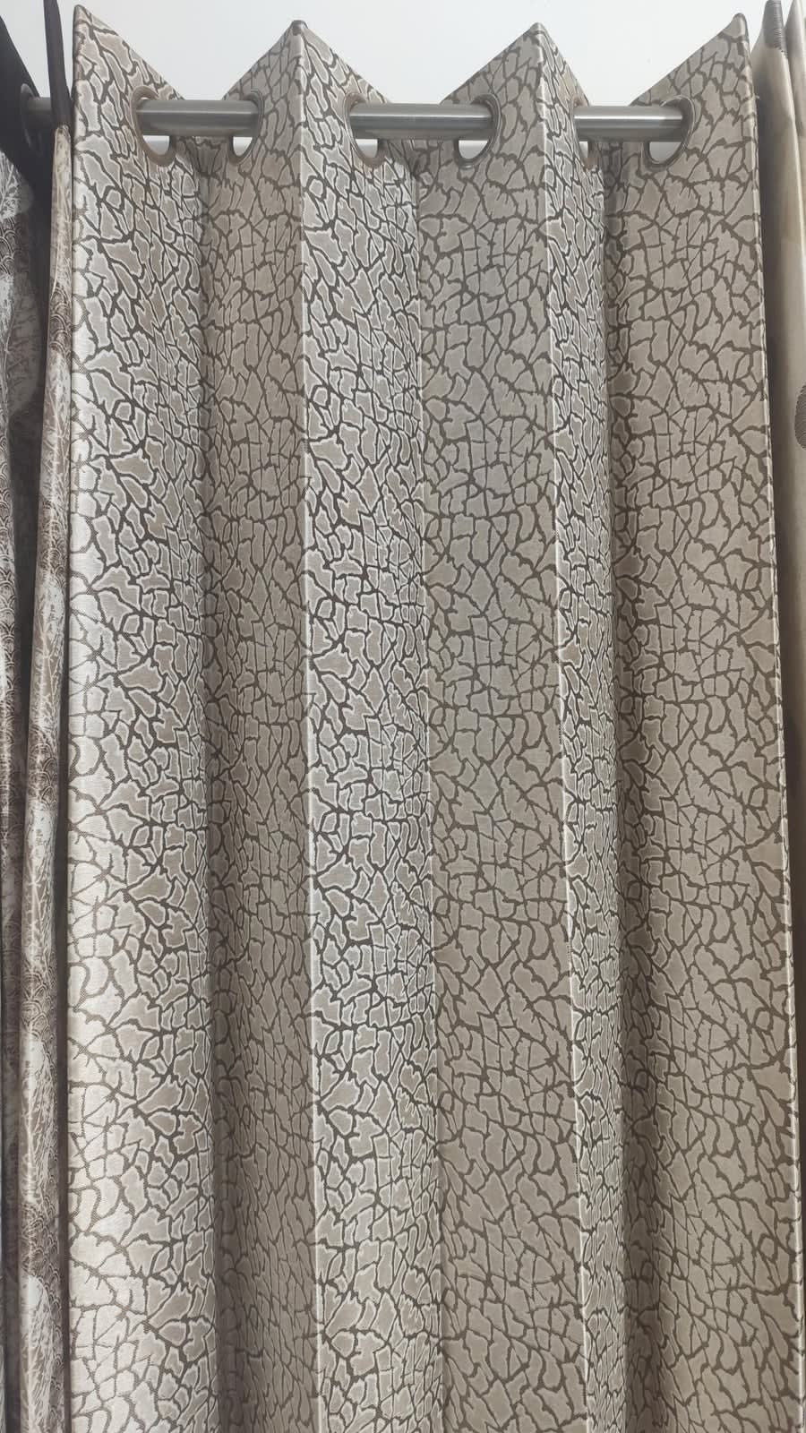 Beige Mosaic Satin Eyelet Curtain - 7x4 & 9x4 Ft