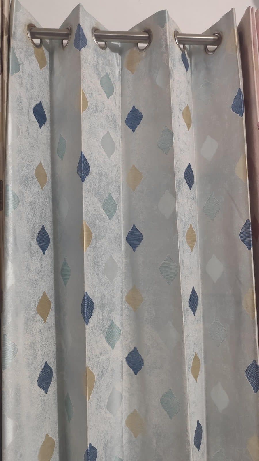 Sky Blue Leaf Drop Satin Eyelet Curtain - 7x4 & 9x4 Ft