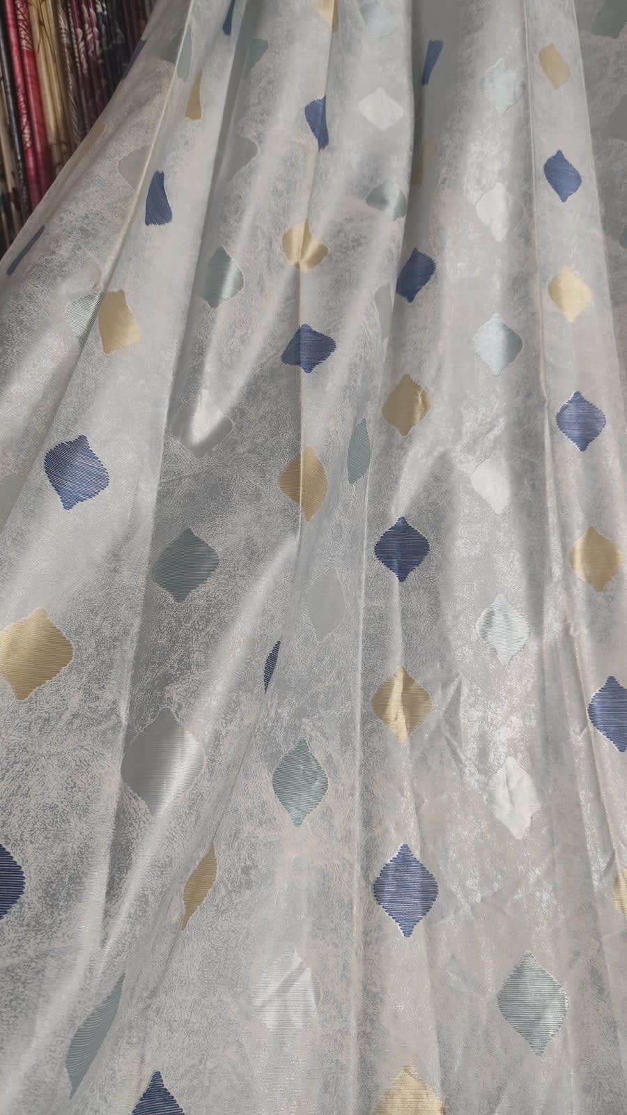 Sky Blue Leaf Drop Satin Eyelet Curtain - 7x4 & 9x4 Ft - photo 4