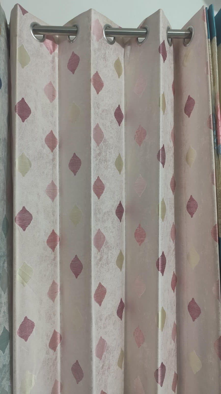 Blush Pink Leaf Drop Satin Eyelet Curtain - 7x4 & 9x4 Ft