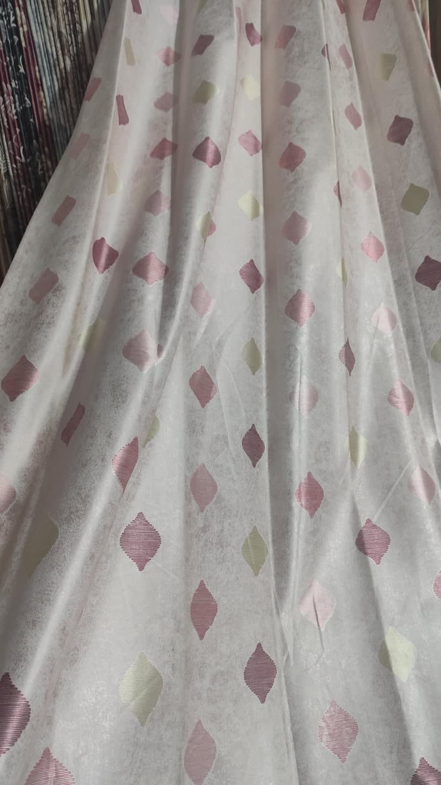 Blush Pink Leaf Drop Satin Eyelet Curtain - 7x4 & 9x4 Ft - photo 3